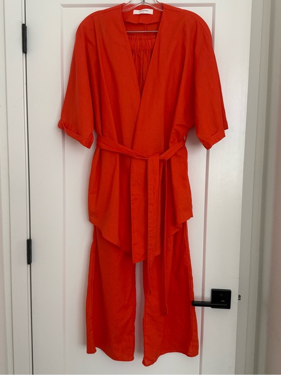 Commense Pants - Orange Commense Cotton Linen Blend Belted Two Piece Wide Leg Pants Set Size S
